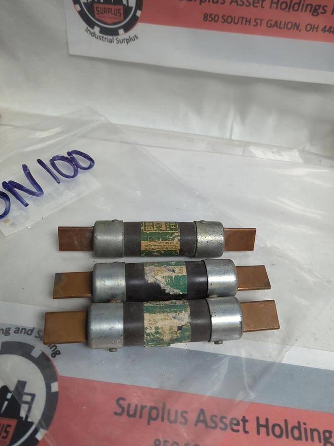 Used COOPER BUSSMANN,NON100,ONE-TIME 100 AMP FUSE LOT OF 3 PRE-OWNED