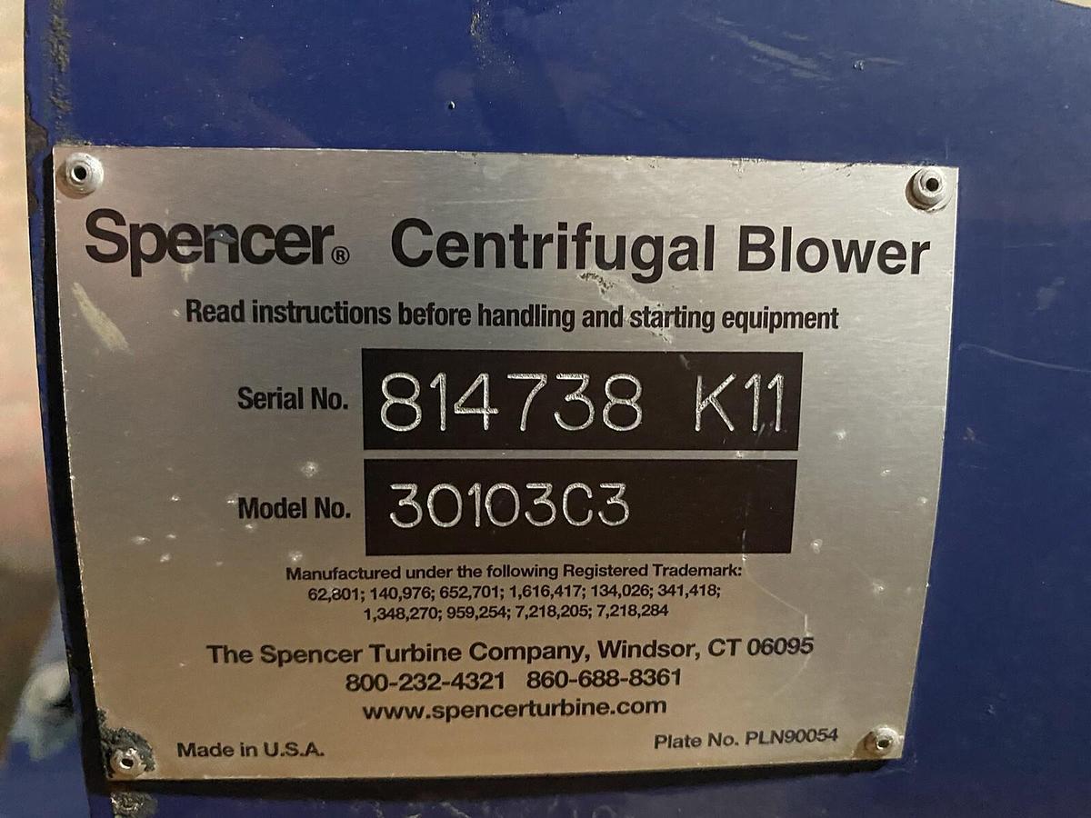 Used SPENCER,30103C3,CENTRIFUGAL BLOWER