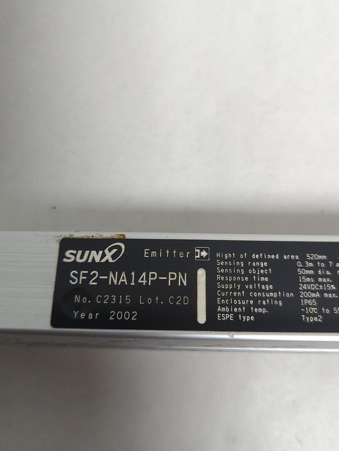Used SUNX,SF2-NA14P-PN,SAFETY LIGHT CURTAIN EMMITTER 520MM HIGHT OF DEFINED AREA