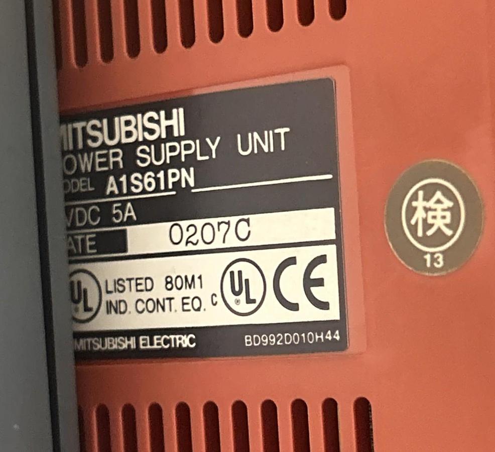 Used MITSUBISHI,A1S61PN,PLC RACK W/ A2USHCPU-S1 A1SX40 A1SY10