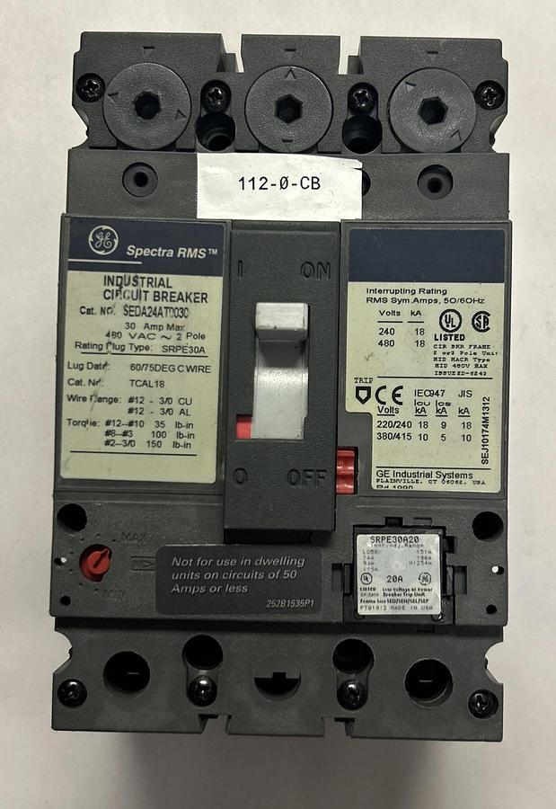 Used GENERAL ELECTRIC,SEDA24AT0030,CIRCUIT BREAKER 30A 480V 3P
