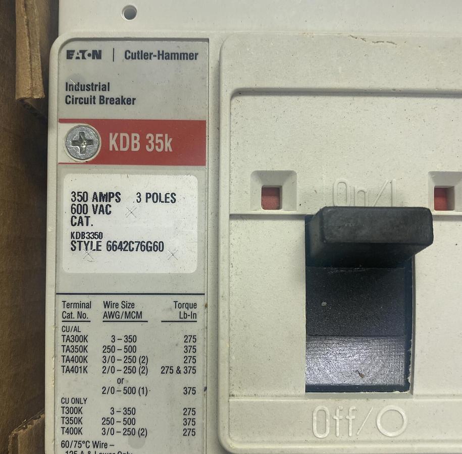 EATON CUTLER HAMMER,KDB3350,CIRCUIT BREAKER 350A 600V 3P NEW