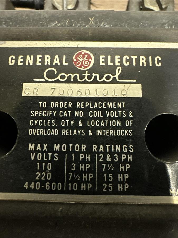 Used GE,CR7006D101Q,Size 2 Reversing Motor Starter