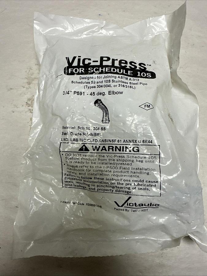 Used Vic-Press,P591,3/4" 45 Deg Elbow Sch 10/304SS
