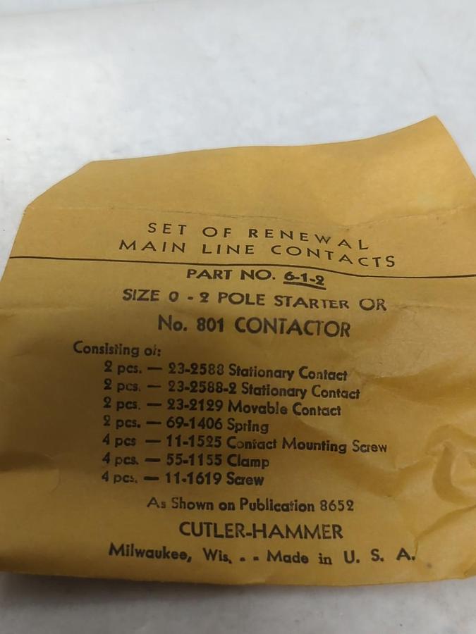 CUTLER-HAMMER,6-1-2,CONTACT SET 2-POLE SIZE 0 NOS