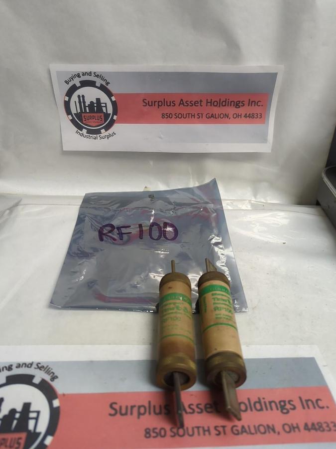 FERRAZ SHAWMUT,RF100,RENEWABLE TIME-DELAY 100 AMP FUSE LOT OF 2 PRE-OWNED