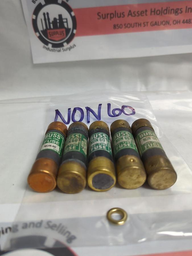 Used COOPER BUSSMANN,NON-60,ONE-TIME 60 AMP FUSE LOT OF 5 PRE-OWNED