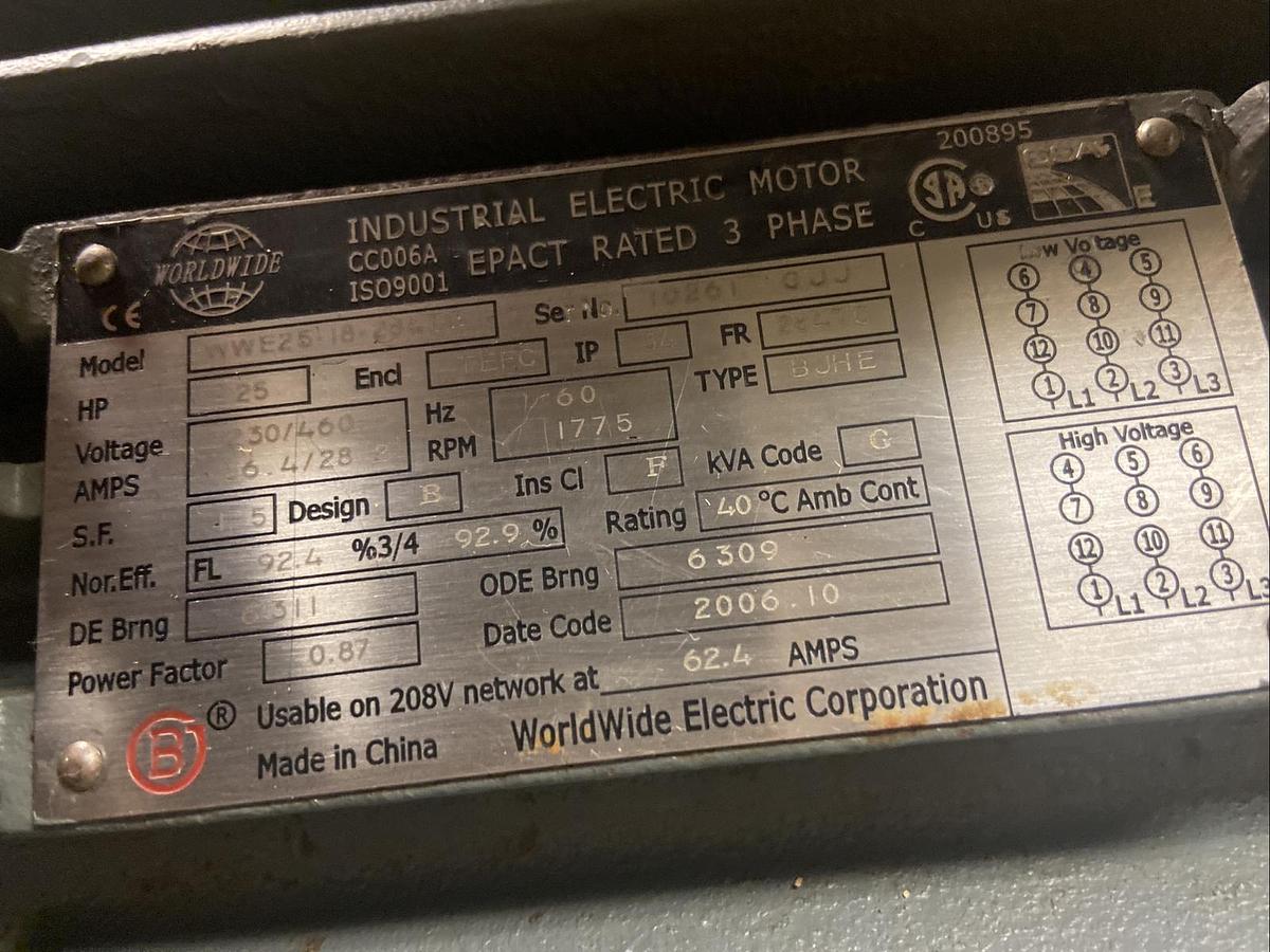 WorldWide,WWE25-18-284TC,25Hp Motor 1775RPM 230/460V Frame 284TC