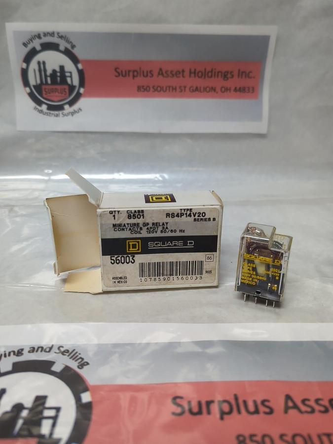 SQUARE D,8501-RS4P14V20,RELAY 120V 50/60HZ 3A SERIES B NOS