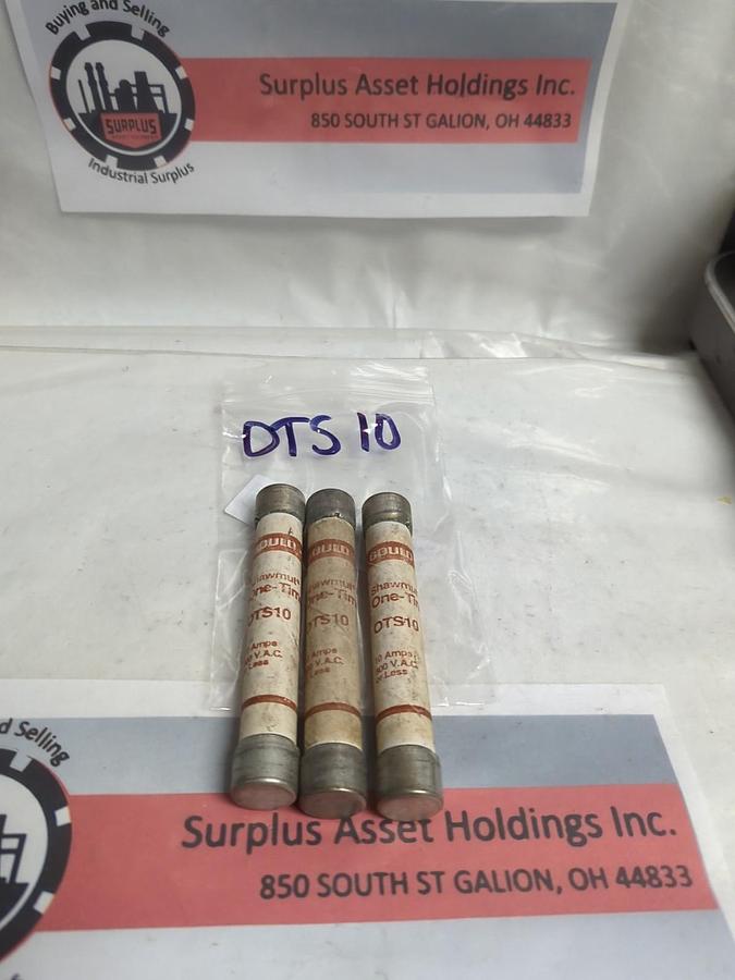 Used GOULD SHAWMUT,OTS-10,ONE-TIME 10 AMP FUSE LOT OF 3 PRE-OWNED