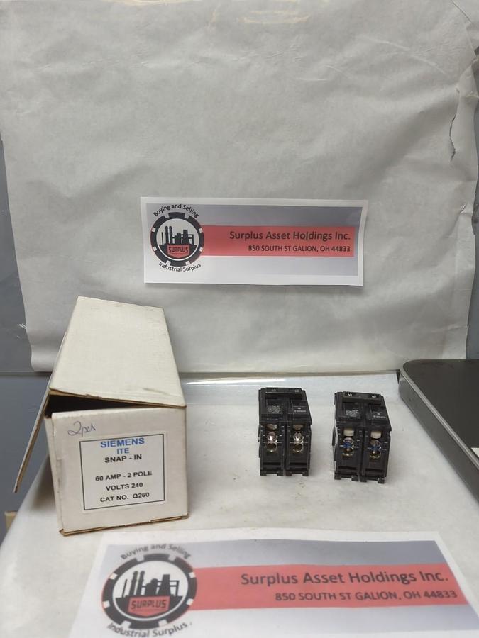 Used SIEMENS,Q260,CIRCUIT BREAKER 2-POLE 60 AMP LOT OF 2 PRE-OWNED
