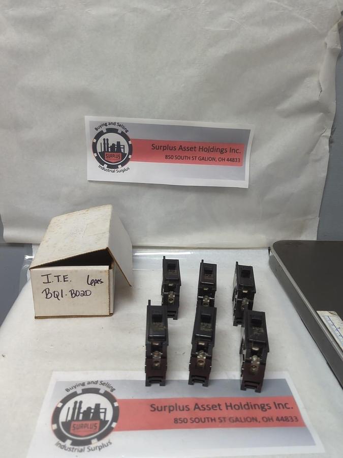 Used I.T.E,BQ1-B020,CIRCUIT BREAKER 1-POLE 20 AMP LOT OF 6 PRE-OWNED