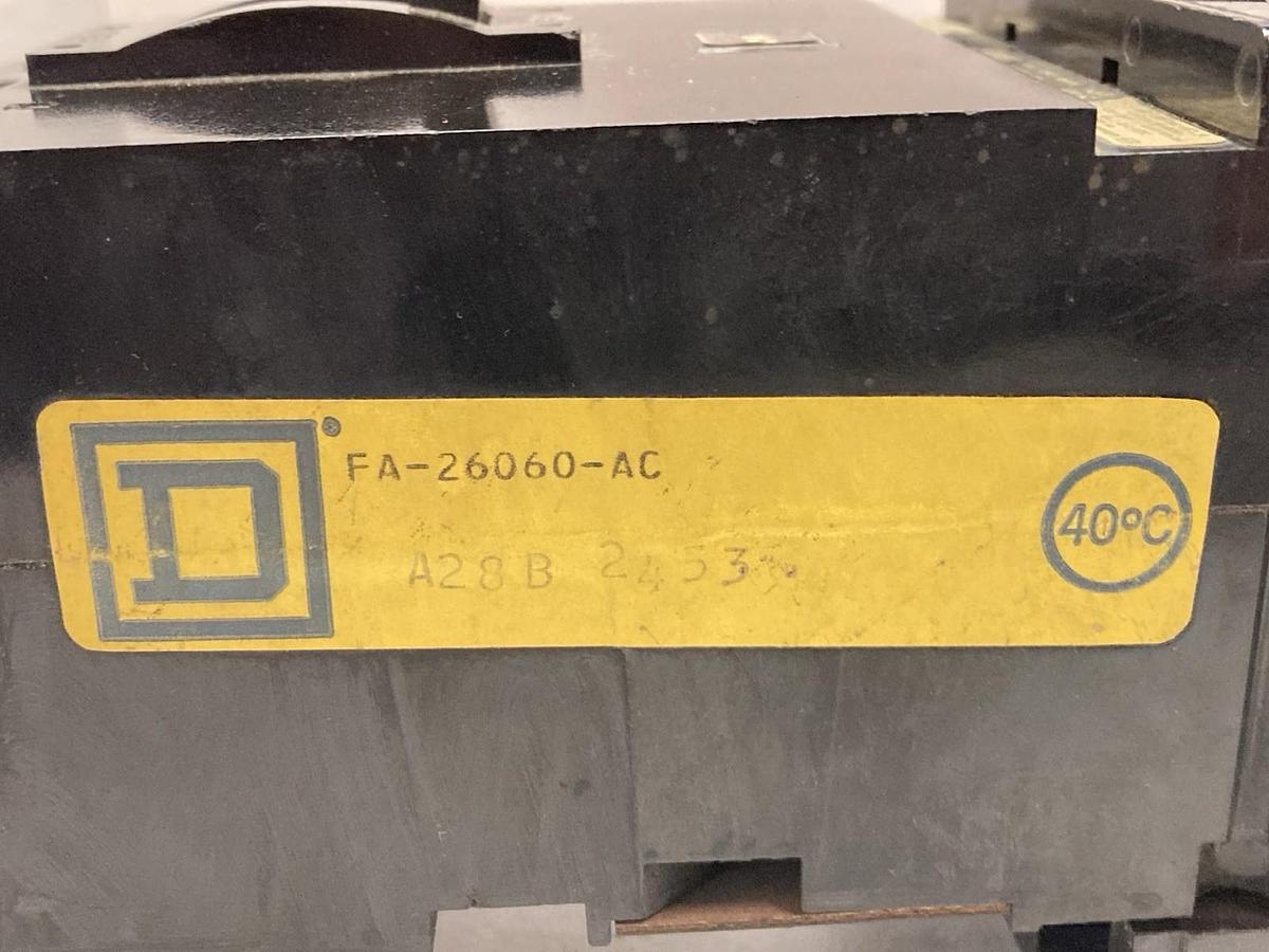 Used Square D,FA-26060-AC,2-Pole Circuit Breaker 60A 600V