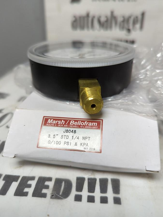 MARSH BELLOFRAM,J8048,3.5 INCH STD 1/4 INCH NPT PSI GAUGE NEW