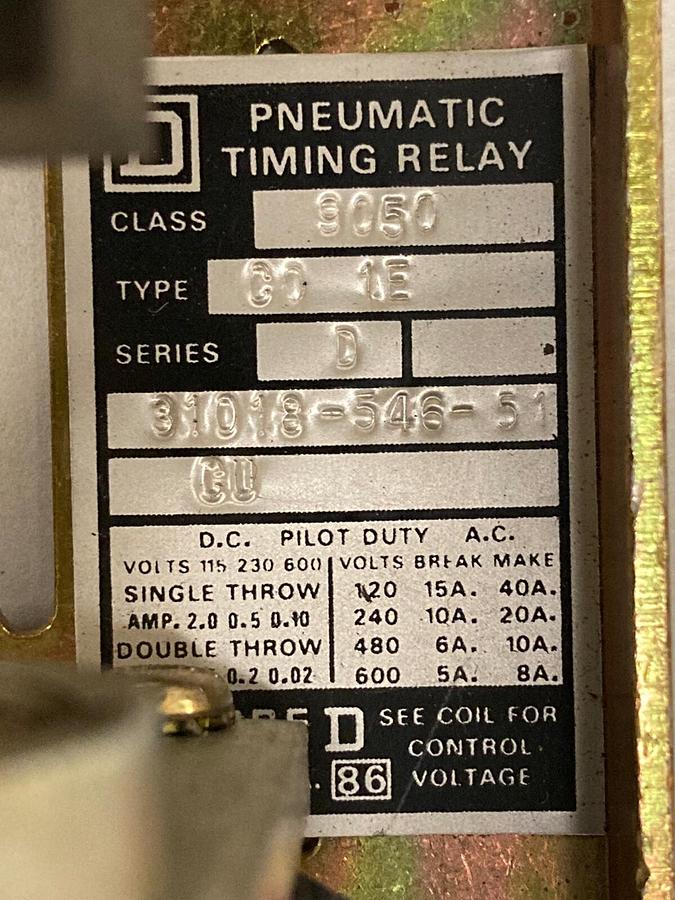 Square D,Class 9050, Type C0-1E Series D Timing Relay