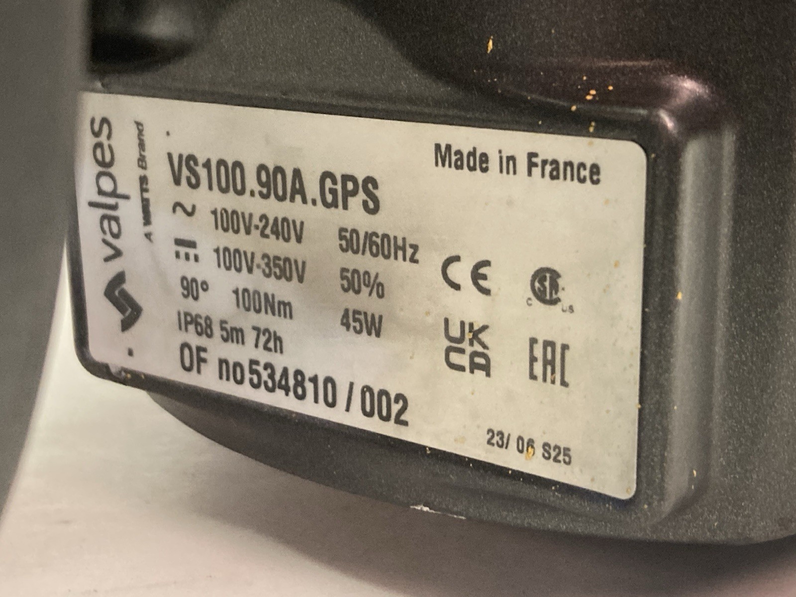 Used Valpes,VS100.90A.GPS,Electric Actuator 50/60Hz 45W 100-350V 100Nm