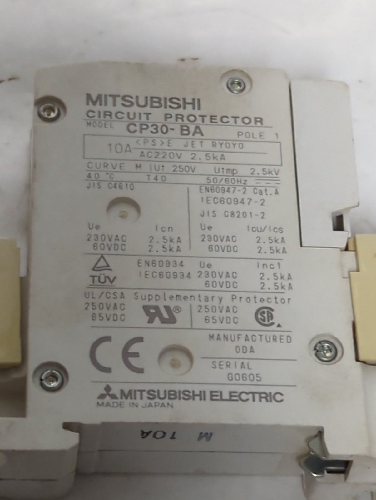 Used MITSUBISHI,CP30-BA,CIRCUIT BREAKER 7 AMP PRE-OWNED