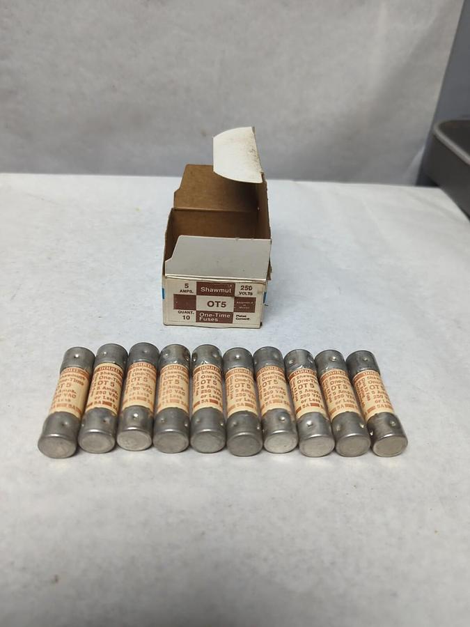 GOULD SHAWMUT,OT5,ONE TIME 5 AMP 250V FUSES BOX OF 10 NOS