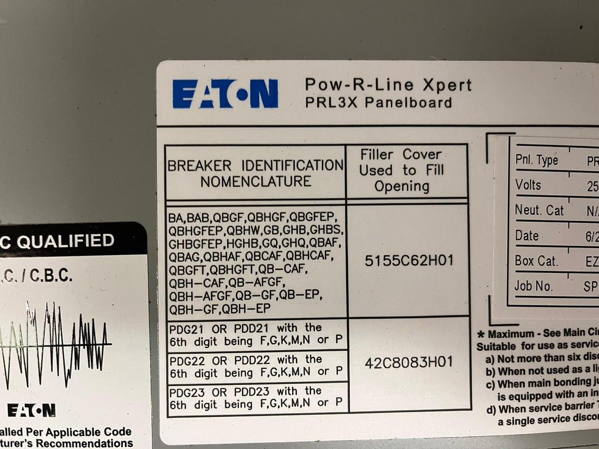 Used EATON,PRL3X,250A 250VDC POW-R-LINE XPERT PANELBOARD MAIN IS PDG2 150AMP