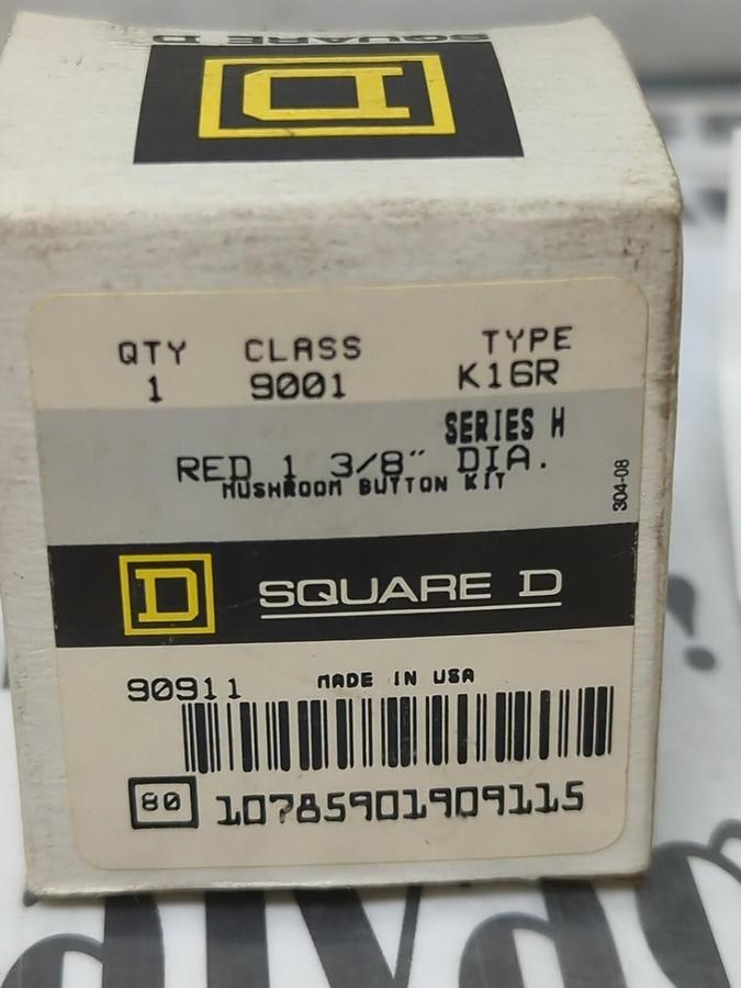 SQUARE D,K16R,CLASS 9001 SERIES H RED 1-3/8 INCH DIA. MUSHROOM BUTTON KIT NOS