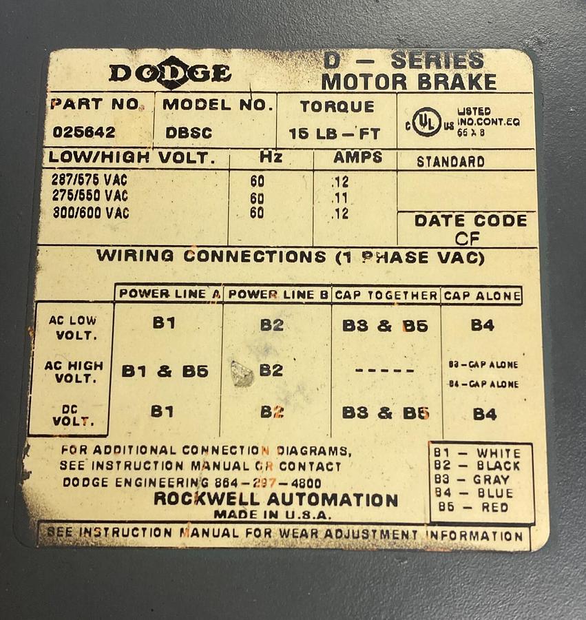 Used Dodge,025642/DBSC,Motor Brake