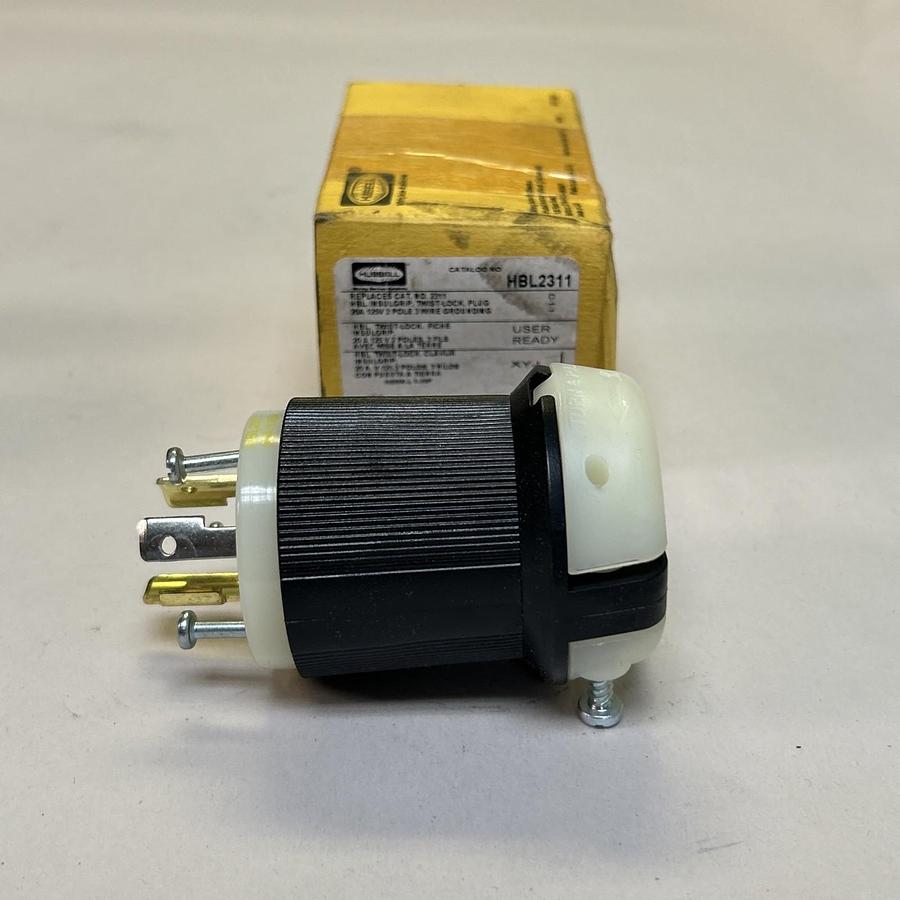 HUBBELL,HBL2311,TWIST LOCK PLUG 20A 125V 2P NOS