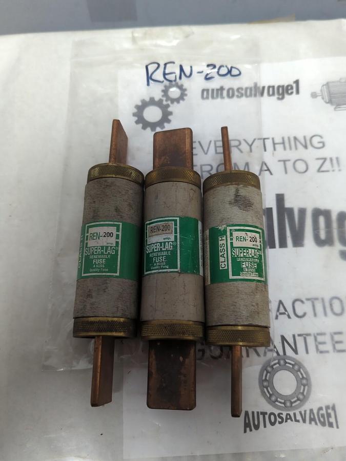 COOPER BUSSMANN,REN-200,RENEWABLE 200 AMP FUSES LOT OF 3 NOS