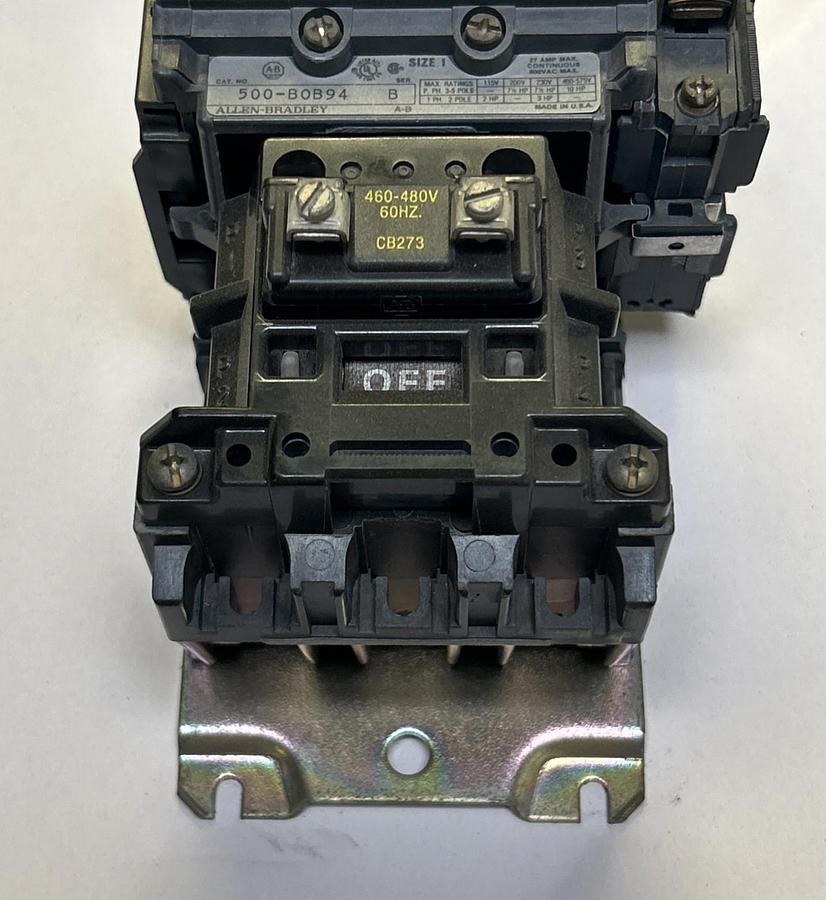 Used ALLEN BRADLEY,500-BOB94,CONTACTOR SIZE 1 27A 600V