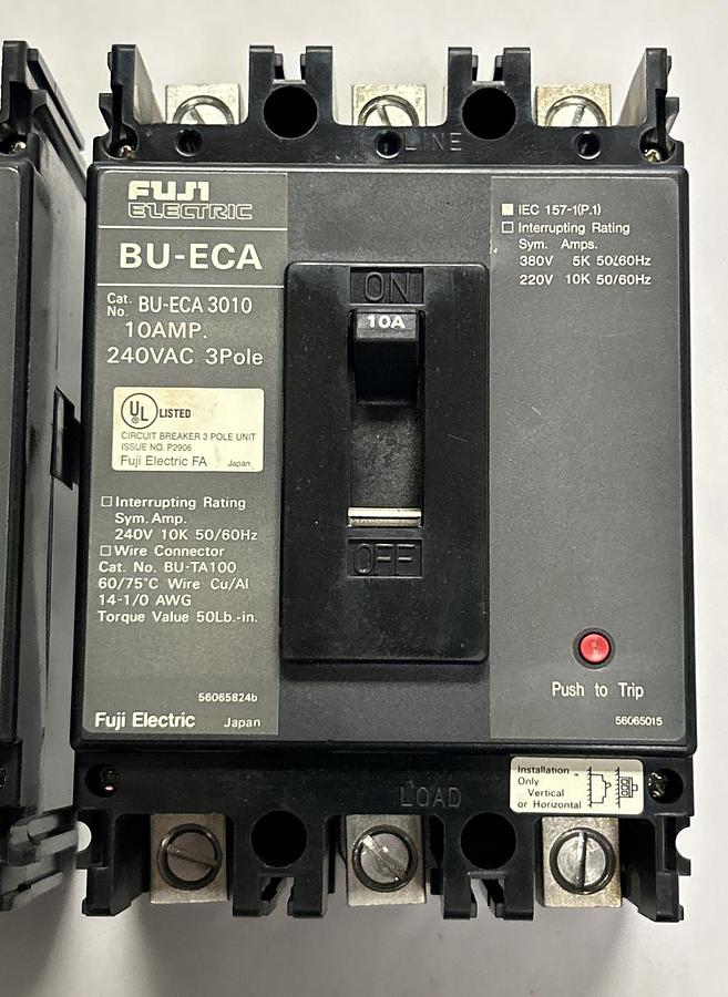 Used FUJI ELECTRIC,BU-ECA3010,CIRCUIT BREAKER 10A 240V 3P LOT OF 2