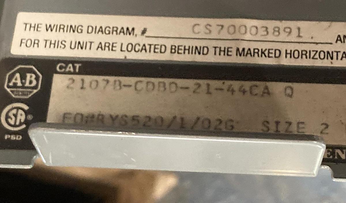 Used Allen-Bradley,2107B,Size 1 MCC 20 Inch REVERSING Starter Feeder Bucket