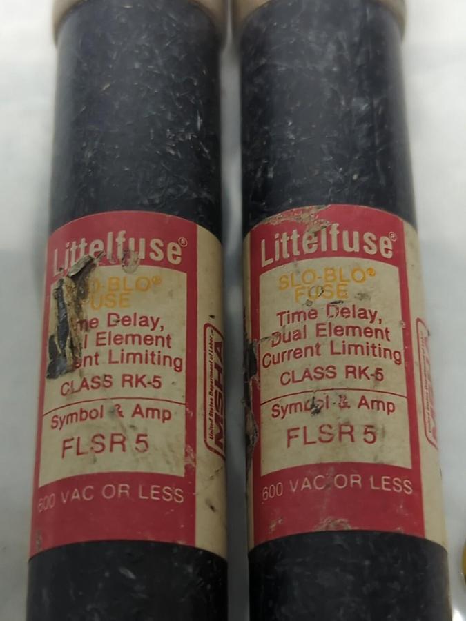 Used LITTELFUSE,FLSR5,SLO-BLO 5 AMP FUSE LOT OF 2 PRE-OWNED