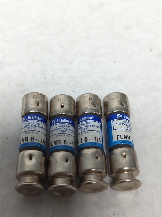 LITTELFUSE,FLNR 6-1/4,CLASS RK5 FUSES 6-1/4 AMP LOT OF 4 NOS
