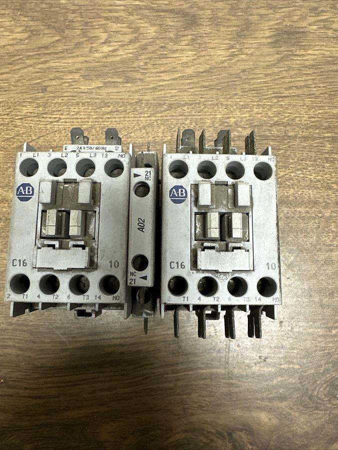 Used Allen Bradley,100-C16*10,Contactor (2) ea with Aux Contactor 100-A02