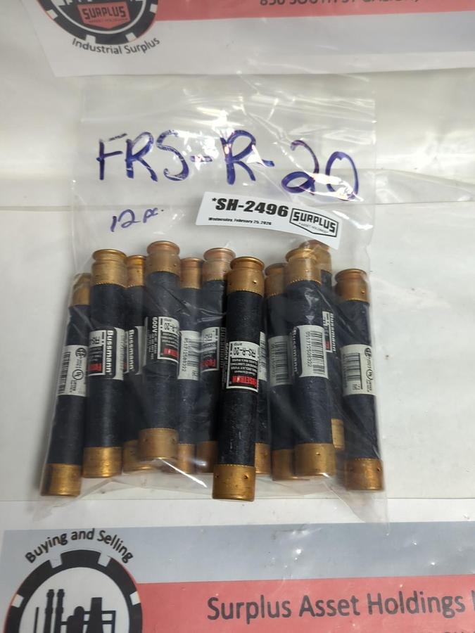 Used COOPER BUSSMANN,FRS-R-20,FUSETRON 20 AMP FUSE LOT OF 12 PRE-OWNED