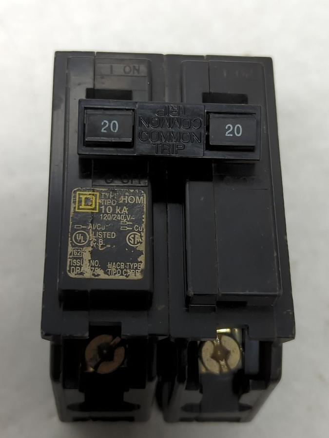 Used SQUARE D,HOM220,CIRCUIT BREAKER 20 AMP 2-POLE PRE-OWNED