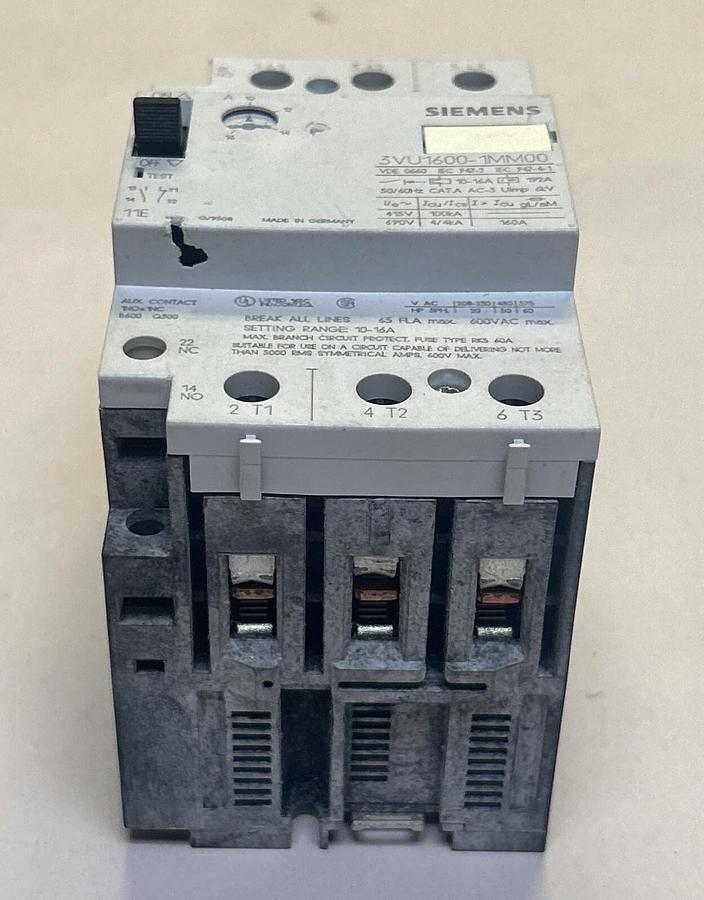 Used SIEMENS,3VU1600-1MM00,MOTOR STARTER PROTECTOR CIRCUIT BREAKER