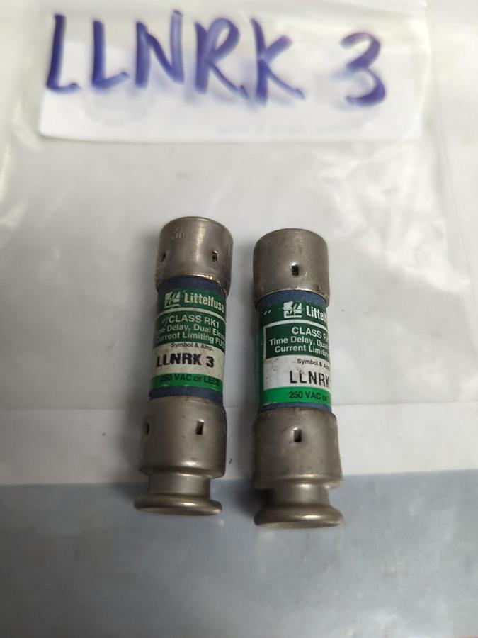 Used LITTELFUSE,LLNRK-3,TIME-DELAY FUSE 3 AMP FUSE LOT 2 OF PRE-OWNED