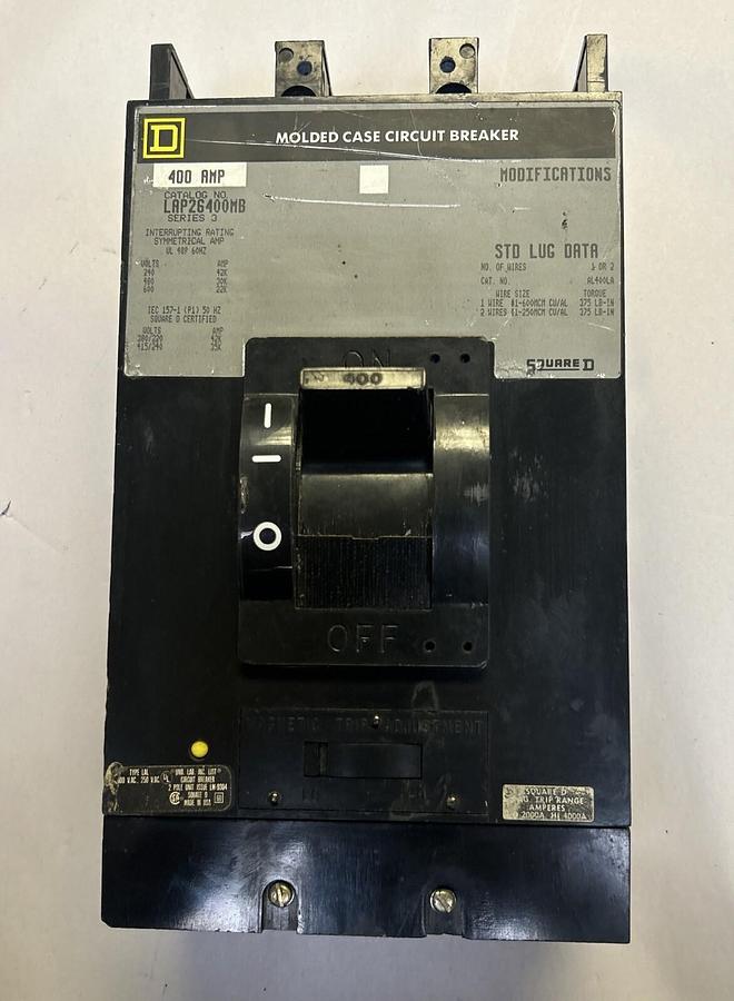 Used SQUARE D,LAP26400MB,CIRCUIT BREAKER 400A 600V 3POLE