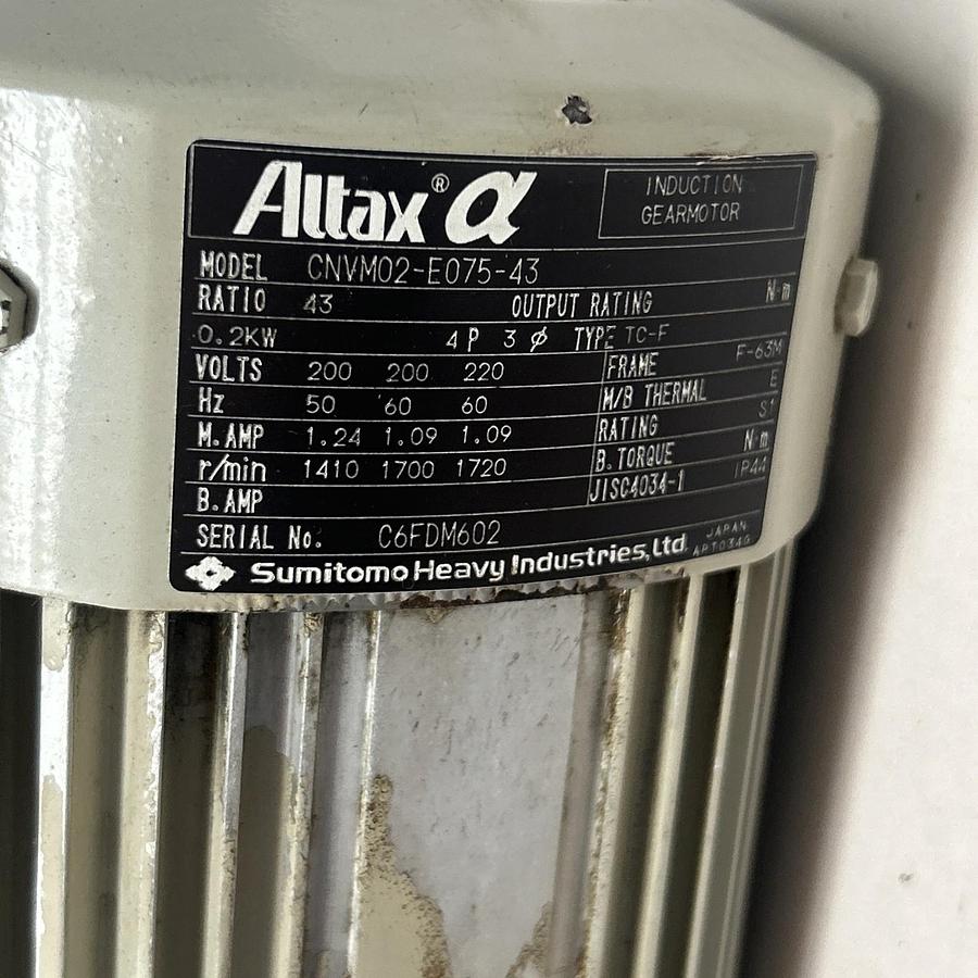 Used ALTAX,CNVM02-E075-43,GEAR MOTOR 0.2KW 220V 1720RPM 43:1 RATIO