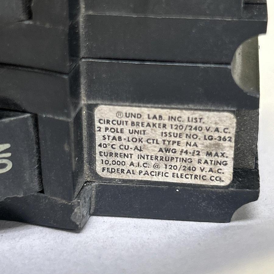 Used FEDERAL PACIFIC,NA260,CIRCUIT BREAKER 60A 120/240V 2P LOT OF 3