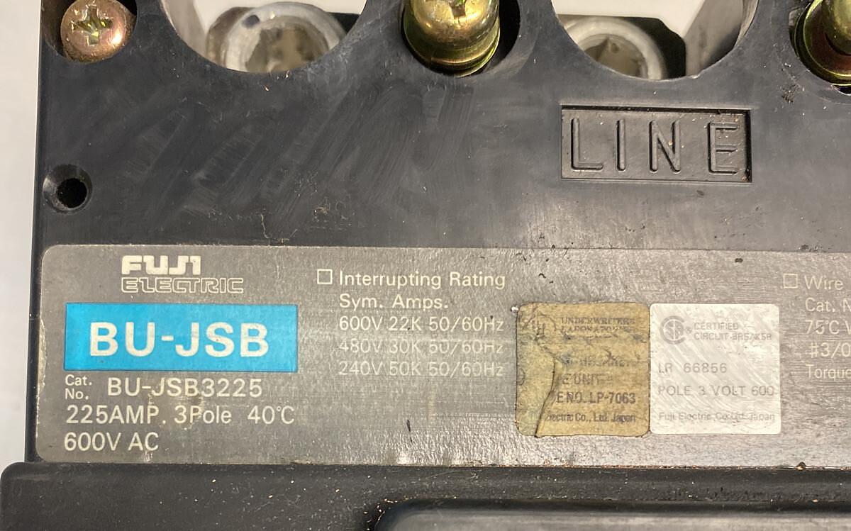 Used FUJI,BU-JSB3225,CIRCUIT BREAKER 225AMP 600V 3 POLE