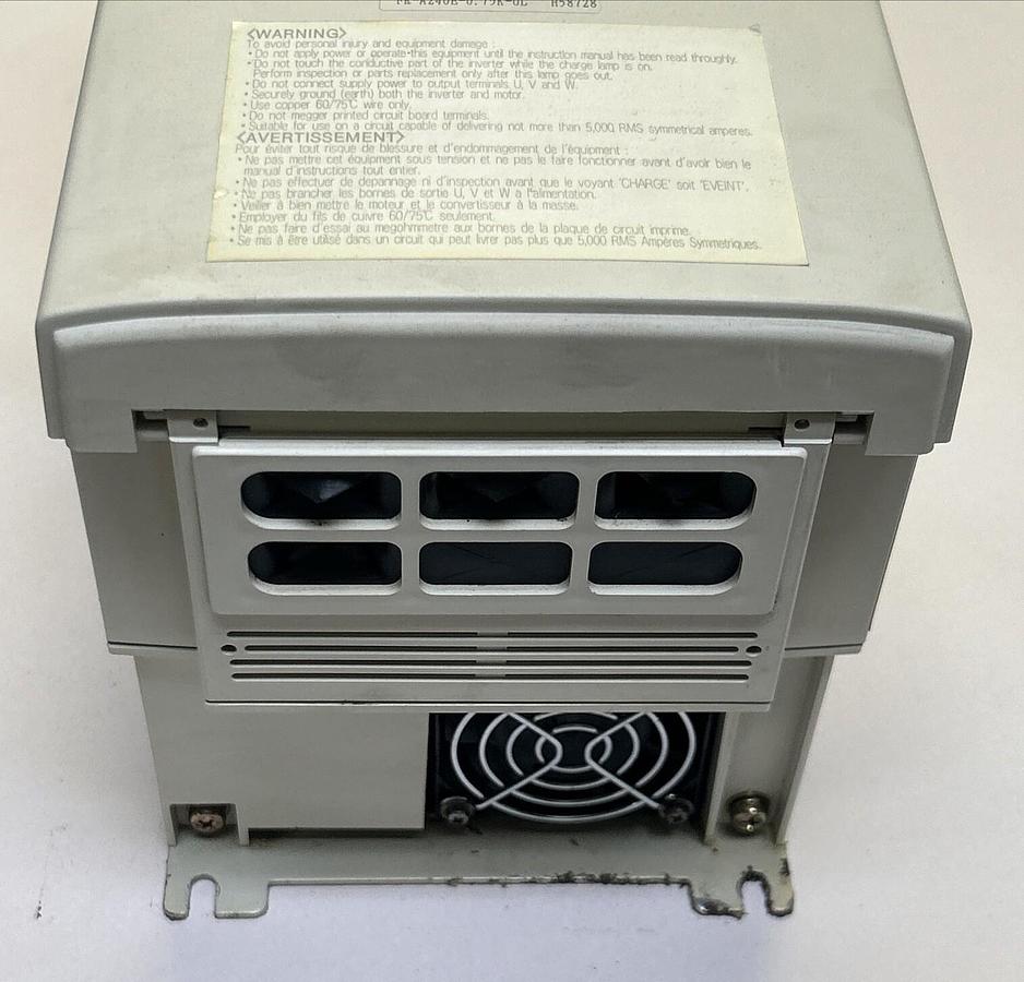 Used MITSUBISHI,FR-A240E-0.75K-UL,INVERTER DRIVE 1HP W/ FR-PU02E PARAMETER UNIT