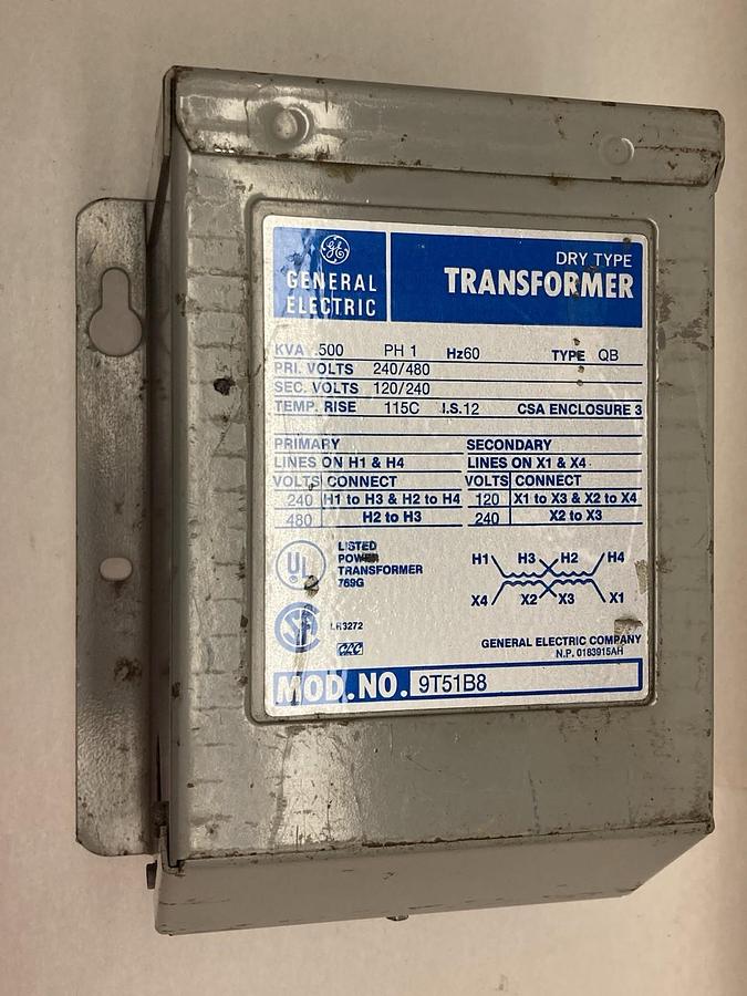 Used General Electric,Model 9T51B8,1-Phase Dry Type Transformer 060Hz