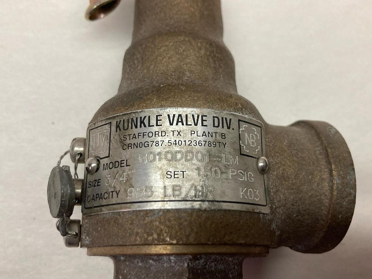 Used Kunkle Valve,6010DD01-LM,Safety Relief Valve Size 3/4 Inch 150PSIG
