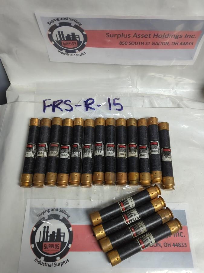 Used COOPER BUSSMANN,FRS-R-15,FUSETRON 15 AMP FUSE LOT OF 17 PRE-OWNED