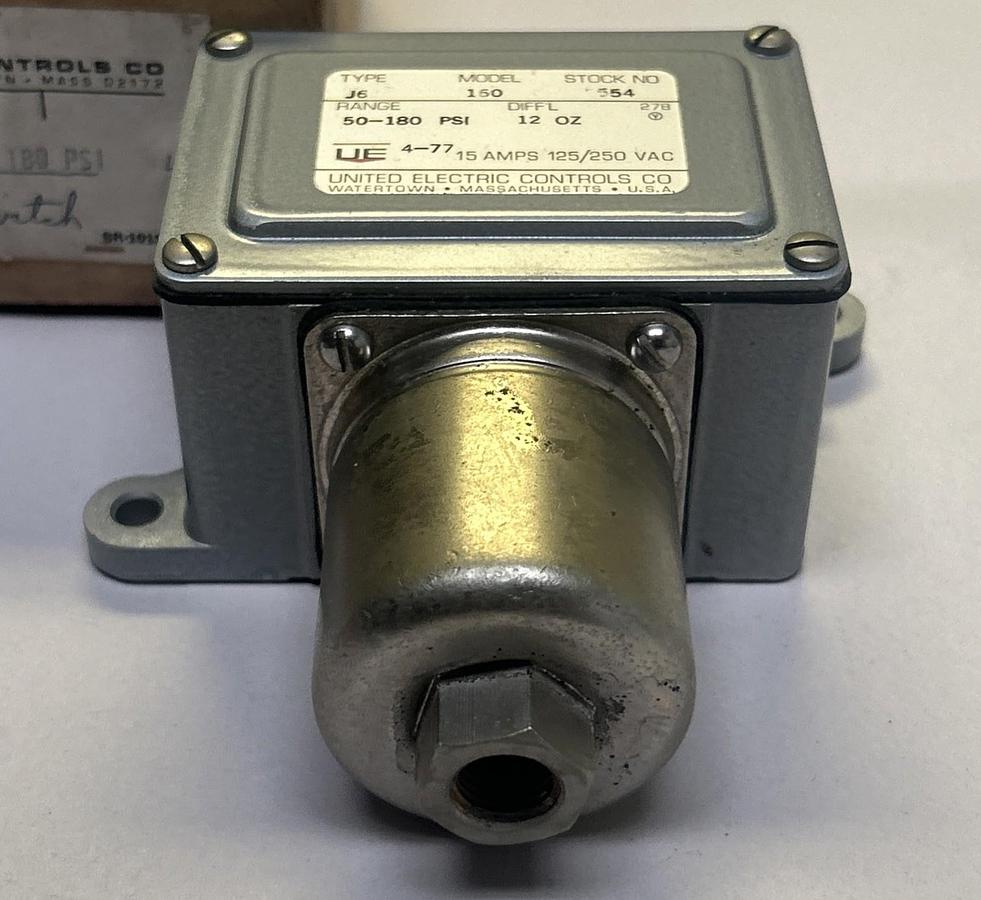 UNITED ELECTRIC,J6,MODEL 150 PRESSURE SWITCH 50-180PSI 15A 125/250V NOS