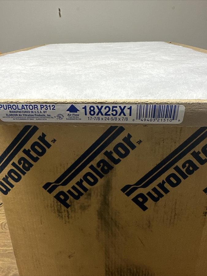 Purolator,P312-STD1 18X25X1,Air Filter box of 12