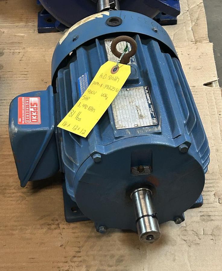 Used AO SMITH,F-391325-63,AC MOTOR 5HP 460V 3490RPM 3PH 184T FRAME