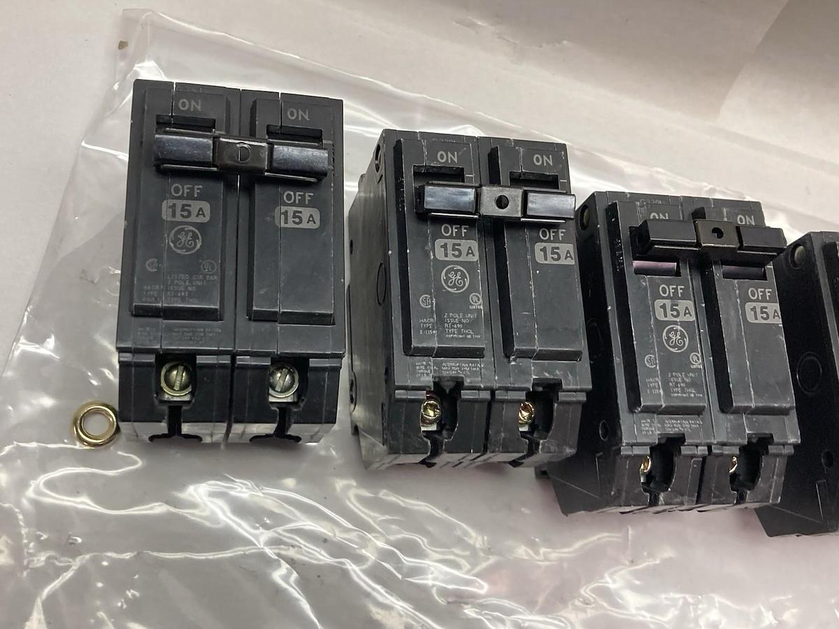 Used General Electric,THQL215,2-Pole Circuit Breaker 120-240V 15A LOT OF 5
