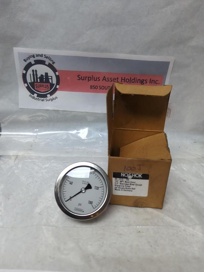 NOSHOK,25-510-160,GAUGE 2-1/2 IN FACE 1/4 IN NPT BACK CONNECTION 0-160PSI NOS